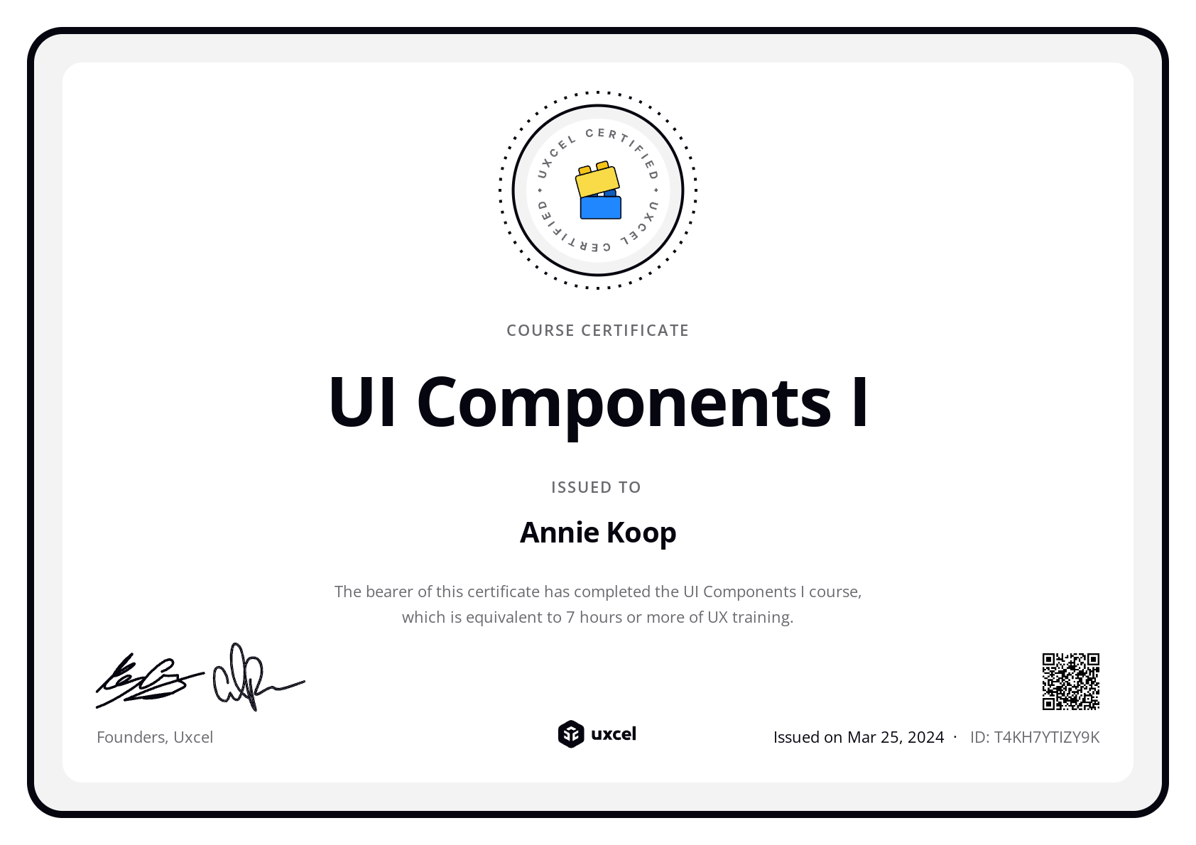 Annie Koop's certificate